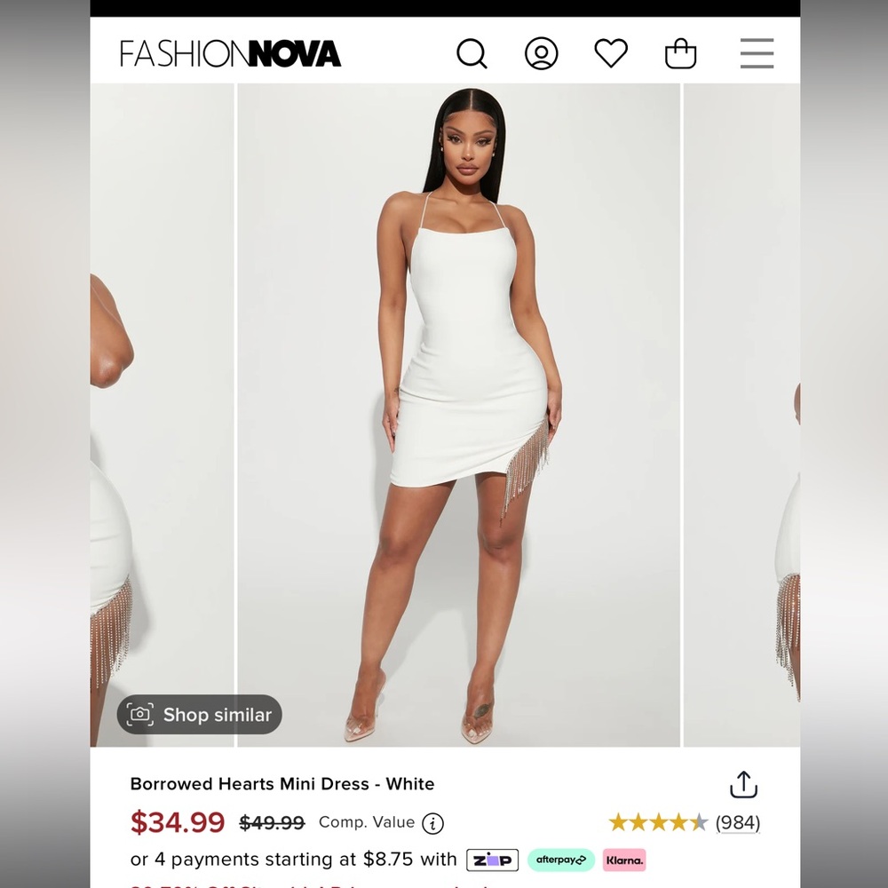 Fashion nova mini white dress sequins size medium